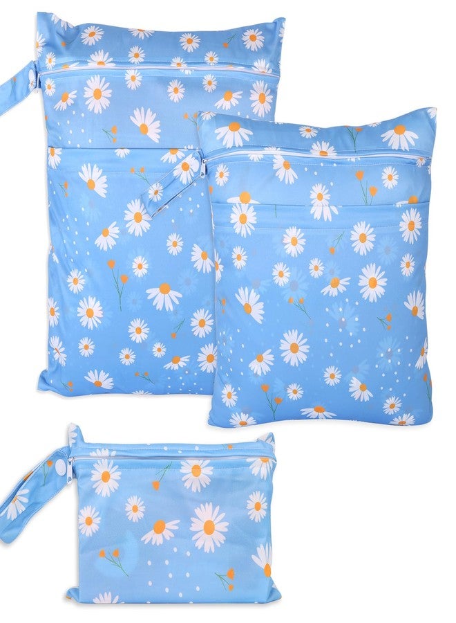 SANFERGE 3pcs Baby Cloth Diaper Wet Dry Bags, Waterproof Reusable Wet Bag with 2 Zipper Pockets & Handle, Washable Laundry Bags for Travel Beach Pool Daycare Yoga Gym Exercise Swimsuits, SML, Blue - Image 1